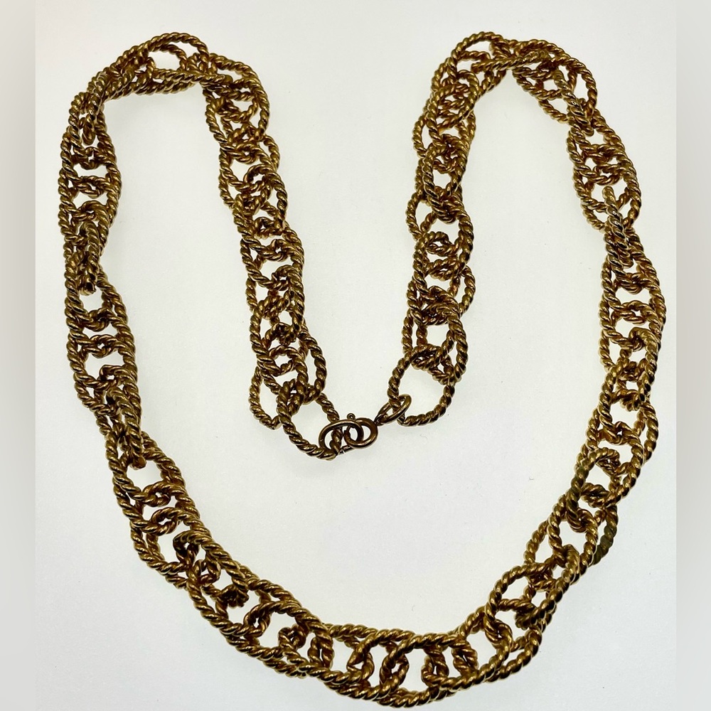 Vintage Stunning Gold Tone Large Textured Linked Necklace - Picture 3 of 6